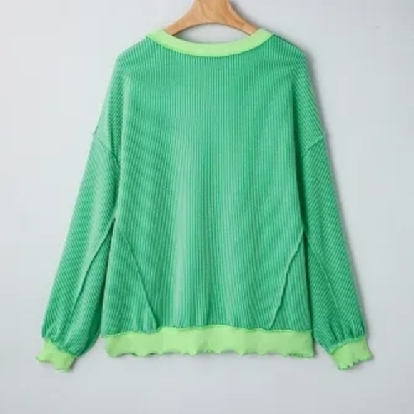 Vibrant Two Tone Green Oversized Knit Top Size XL - Picture 6 of 16